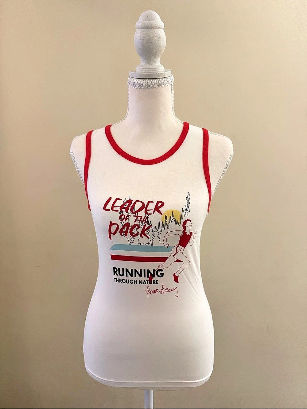 House of Sunny Run Forest Vest Tank Top White & Red US 6 / EU 38